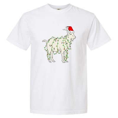 Funny Goat In Tangled Christmas Lights Santa Claus Hat Garment-Dyed Heavyweight T-Shirt