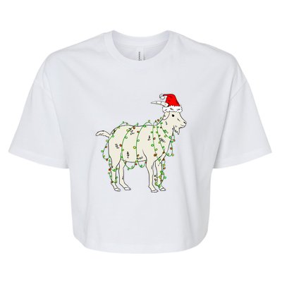 Funny Goat In Tangled Christmas Lights Santa Claus Hat Bella+Canvas Jersey Crop Tee