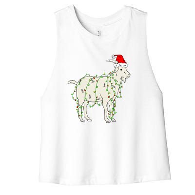 Funny Goat In Tangled Christmas Lights Santa Claus Hat Women's Racerback Cropped Tank