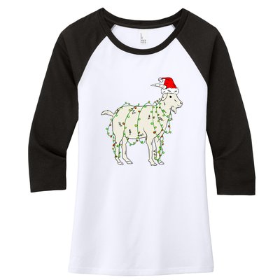 Funny Goat In Tangled Christmas Lights Santa Claus Hat Women's Tri-Blend 3/4-Sleeve Raglan Shirt