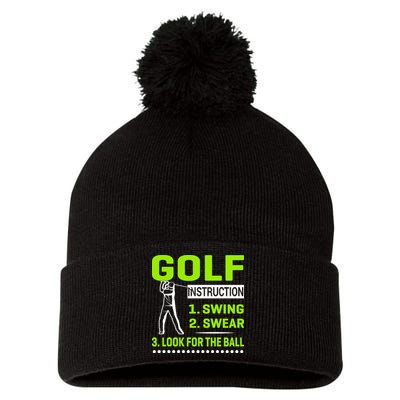 Funny Golf Instructions Pom Pom 12in Knit Beanie