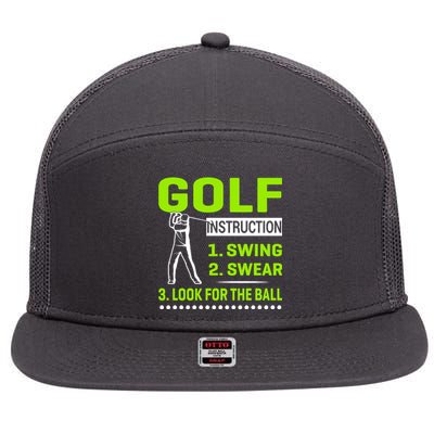 Funny Golf Instructions 7 Panel Mesh Trucker Snapback Hat