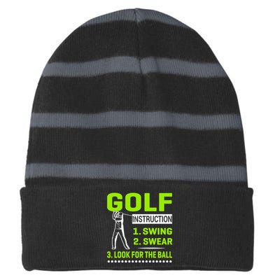 Funny Golf Instructions Striped Beanie with Solid Band