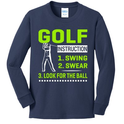 Funny Golf Instructions Kids Long Sleeve Shirt