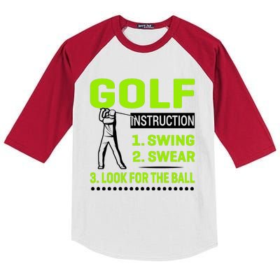 Funny Golf Instructions Kids Colorblock Raglan Jersey