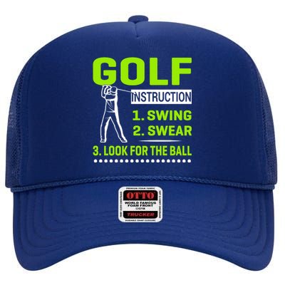 Funny Golf Instructions High Crown Mesh Back Trucker Hat