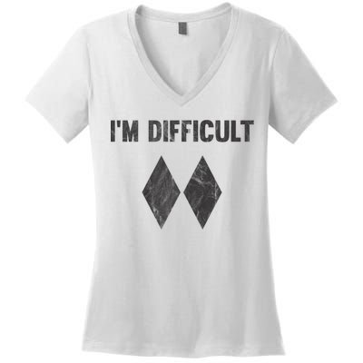 Funny Gift I'm Difficult Double Black Diamond Ski Snowboard Gift Women's V-Neck T-Shirt