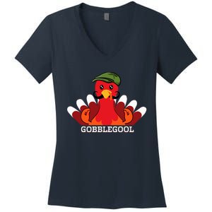 Funny Gobblegool Italian Gobble Turkey Day Fall Thanksgiving Women's V-Neck T-Shirt