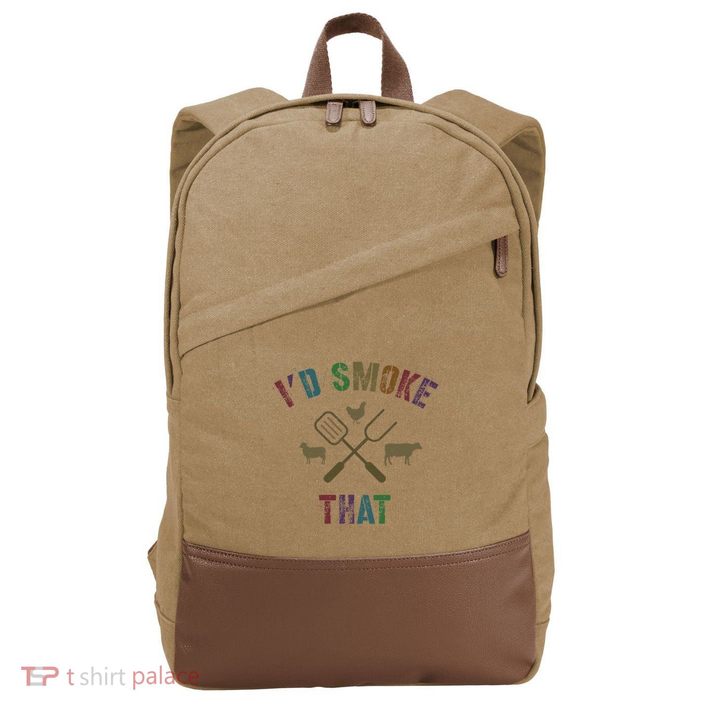 Funny Grilling ID Smoke That Grill Daddy Pit Meat Squad Cotton Canvas Backpack