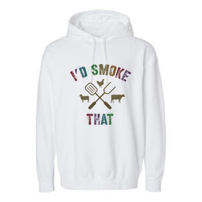 Funny Grilling ID Smoke That Grill Daddy Pit Meat Squad Garment-Dyed Fleece Hoodie