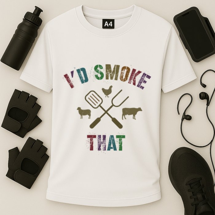 Funny Grilling ID Smoke That Grill Daddy Pit Meat Squad Cooling Performance Crew T-Shirt