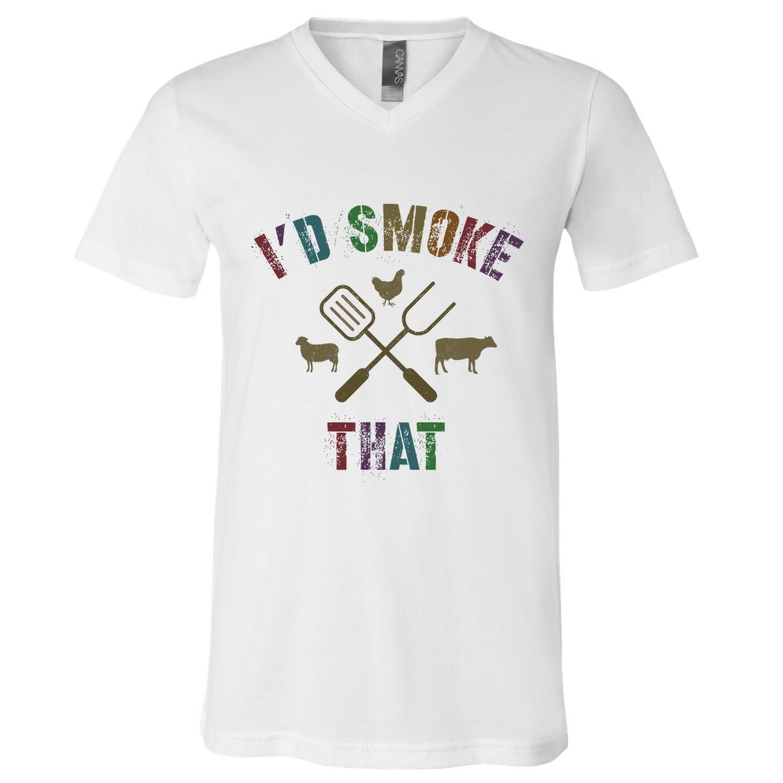 Funny Grilling ID Smoke That Grill Daddy Pit Meat Squad V-Neck T-Shirt