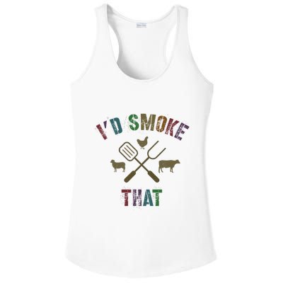 Funny Grilling ID Smoke That Grill Daddy Pit Meat Squad Ladies PosiCharge Competitor Racerback Tank