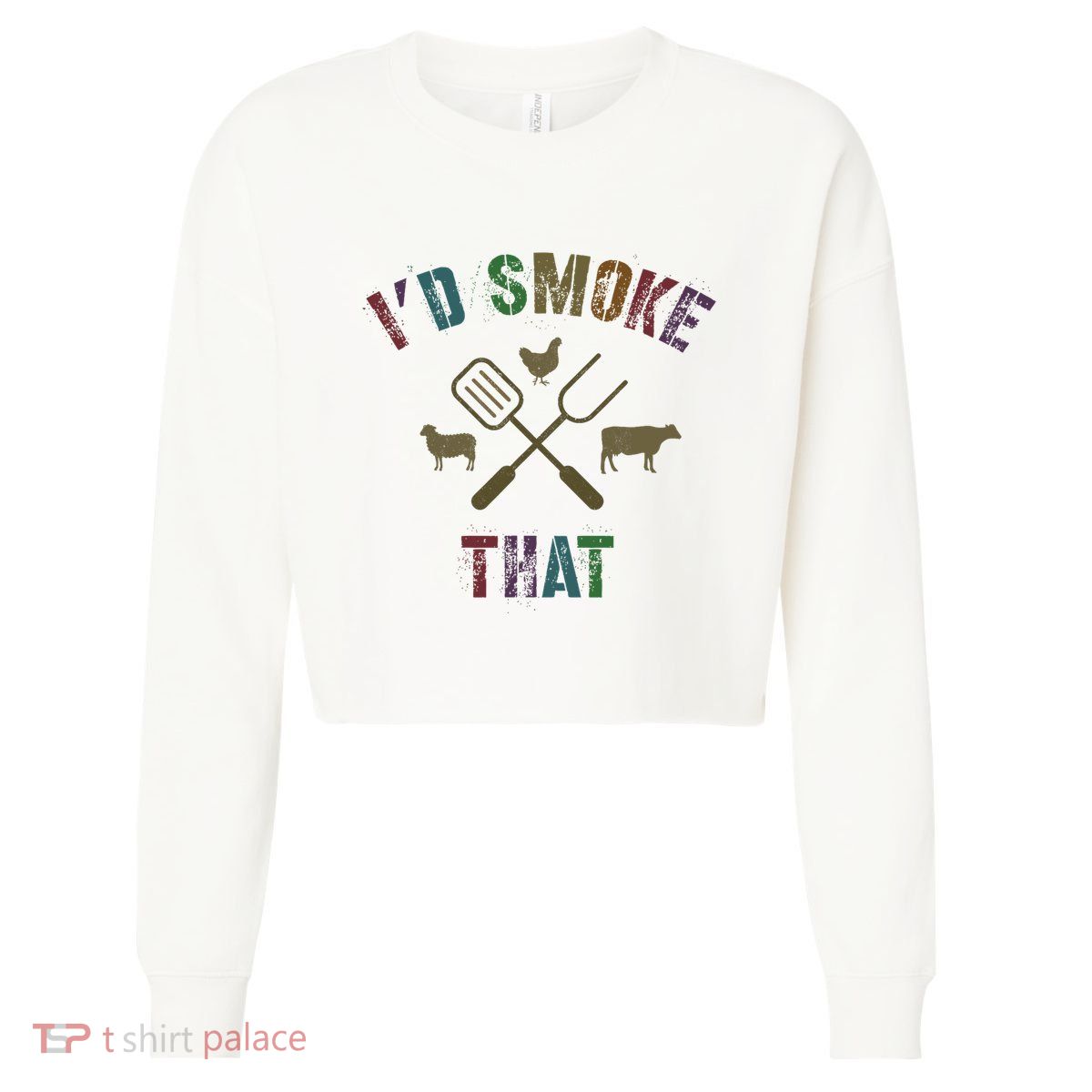 Funny Grilling ID Smoke That Grill Daddy Pit Meat Squad Cropped Pullover Crew
