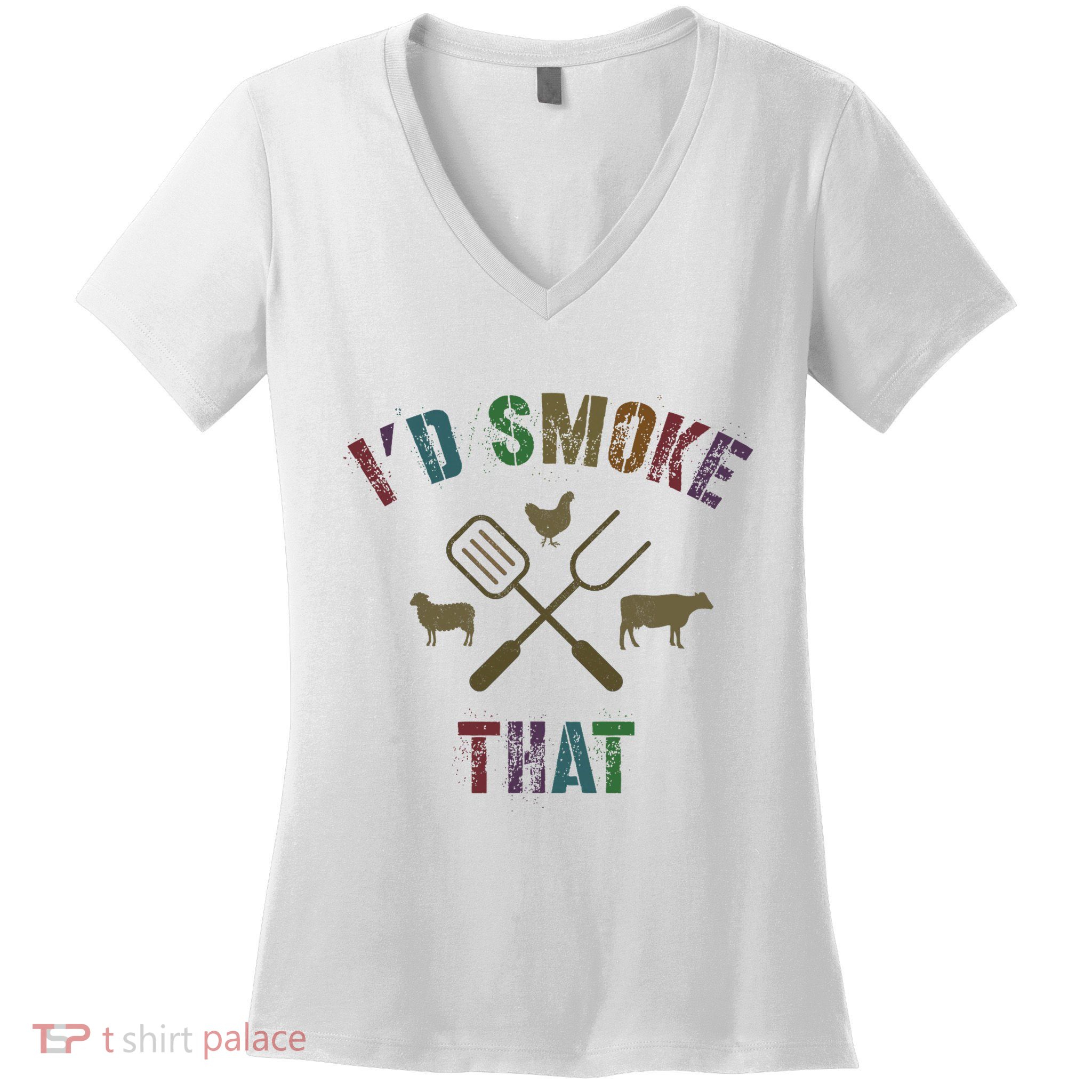 Funny Grilling ID Smoke That Grill Daddy Pit Meat Squad Women's V-Neck T-Shirt