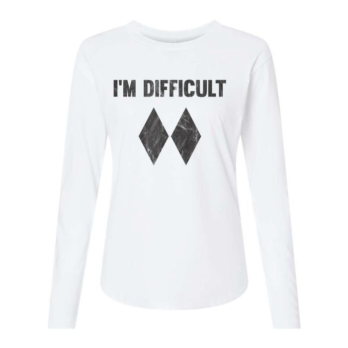 Funny Gift Im Difficult Double Black Diamond Ski Snowboard Womens Cotton Relaxed Long Sleeve T-Shirt