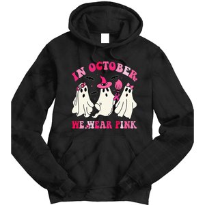 Funny Ghosts In October We Wear Pink Breast Cancer Halloween Tie Dye Hoodie