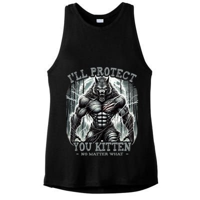 Funny Graphic ILl Protect You Kitten Alpha Wolf Ladies PosiCharge Tri-Blend Wicking Tank