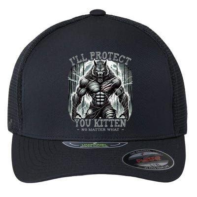 Funny Graphic ILl Protect You Kitten Alpha Wolf Flexfit Unipanel Trucker Cap