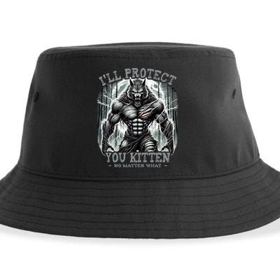 Funny Graphic ILl Protect You Kitten Alpha Wolf Sustainable Bucket Hat