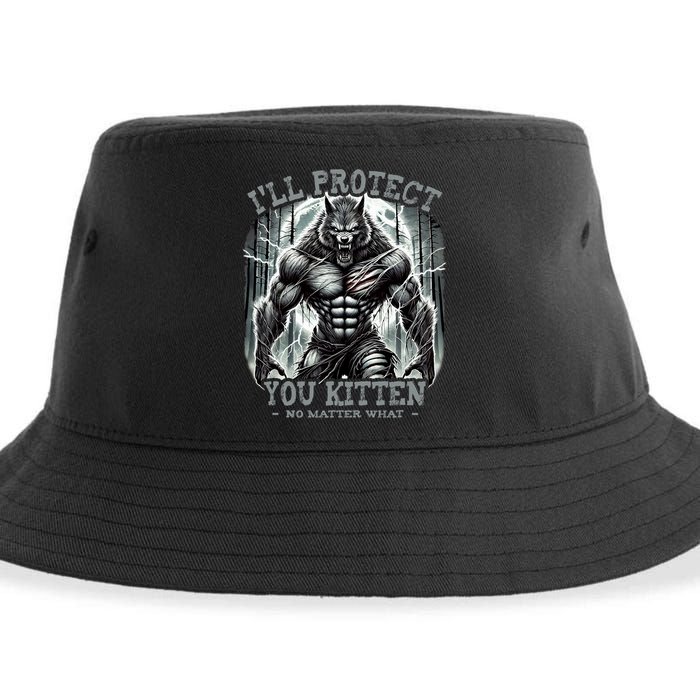 Funny Graphic ILl Protect You Kitten Alpha Wolf Sustainable Bucket Hat