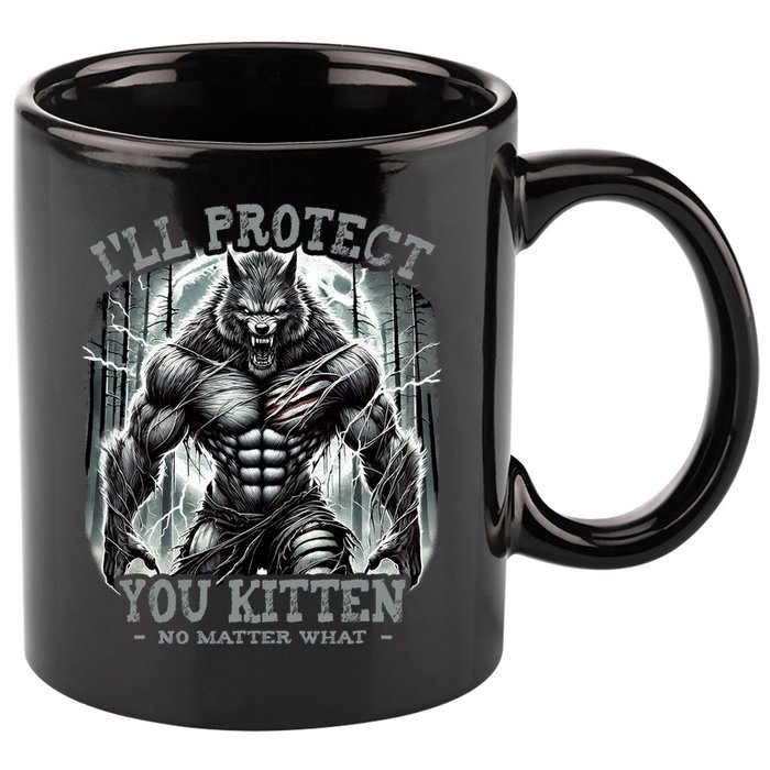 Funny Graphic ILl Protect You Kitten Alpha Wolf 11oz C Handle Ceramic Mug