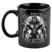 Funny Graphic ILl Protect You Kitten Alpha Wolf 11oz C Handle Ceramic Mug
