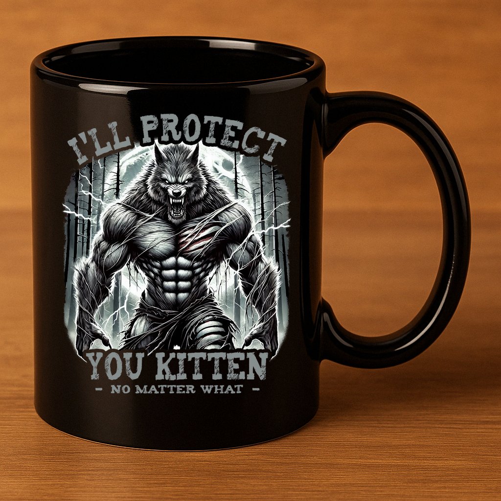 Funny Graphic ILl Protect You Kitten Alpha Wolf 11oz C Handle Ceramic Mug