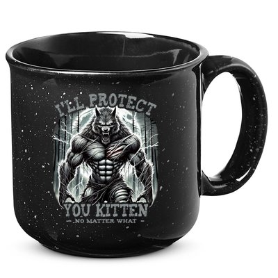 Funny Graphic ILl Protect You Kitten Alpha Wolf 15oz Campfire Ceramic Mug
