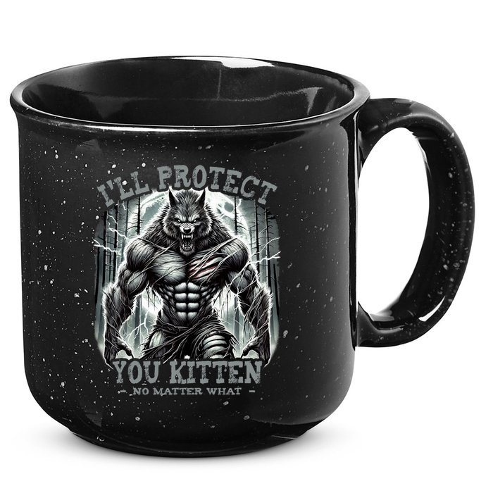 Funny Graphic ILl Protect You Kitten Alpha Wolf 15oz Campfire Ceramic Mug
