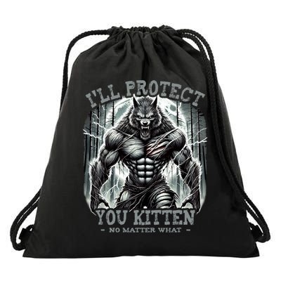 Funny Graphic ILl Protect You Kitten Alpha Wolf Drawstring Bag