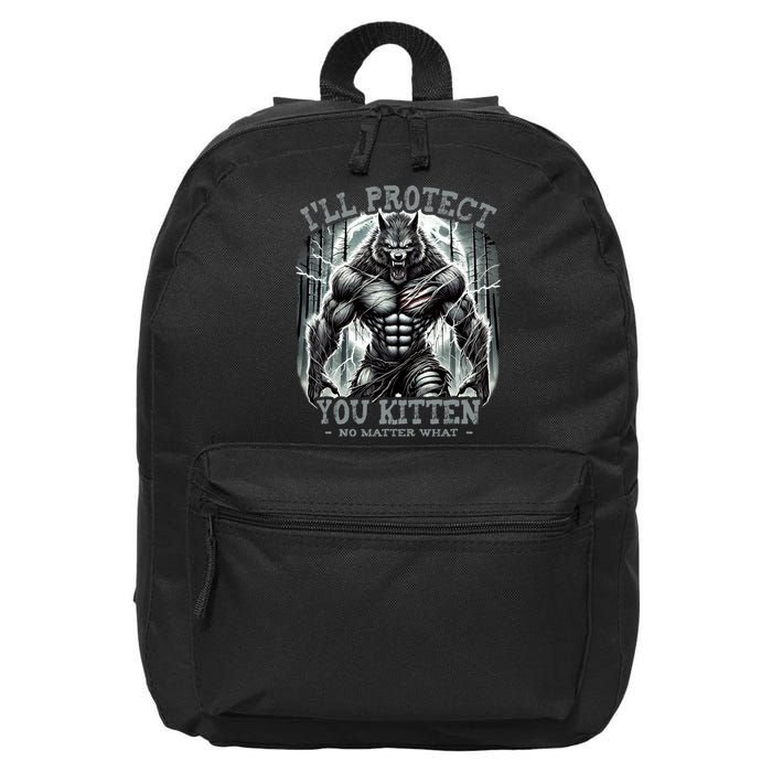 Funny Graphic ILl Protect You Kitten Alpha Wolf 16 in Basic Backpack
