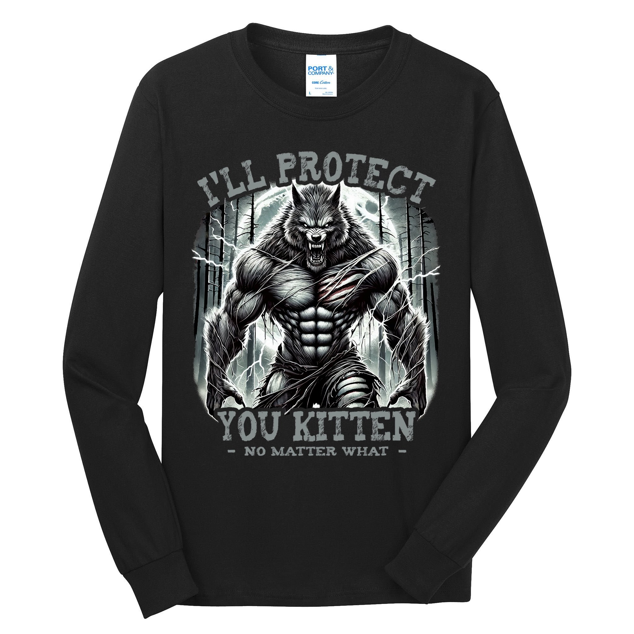 Funny Graphic ILl Protect You Kitten Alpha Wolf Tall Long Sleeve T-Shirt