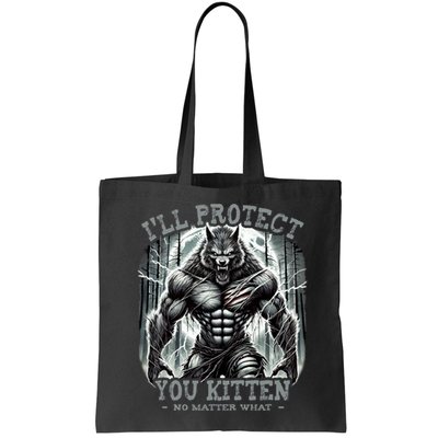 Funny Graphic ILl Protect You Kitten Alpha Wolf Bag