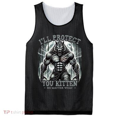 Funny Graphic ILl Protect You Kitten Alpha Wolf Mesh Reversible Basketball Jersey Tank