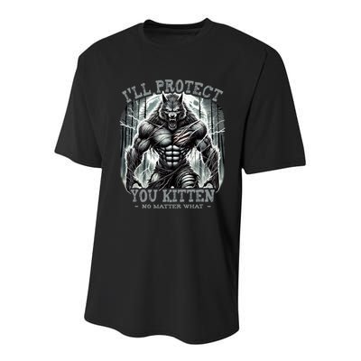Funny Graphic ILl Protect You Kitten Alpha Wolf Youth Performance Sprint T-Shirt