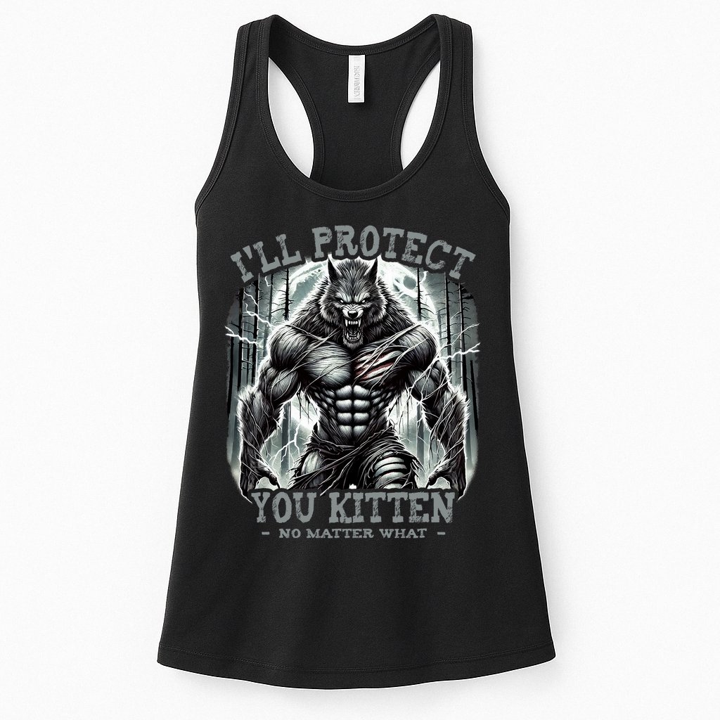 Funny Graphic ILl Protect You Kitten Alpha Wolf Womens Tank Top