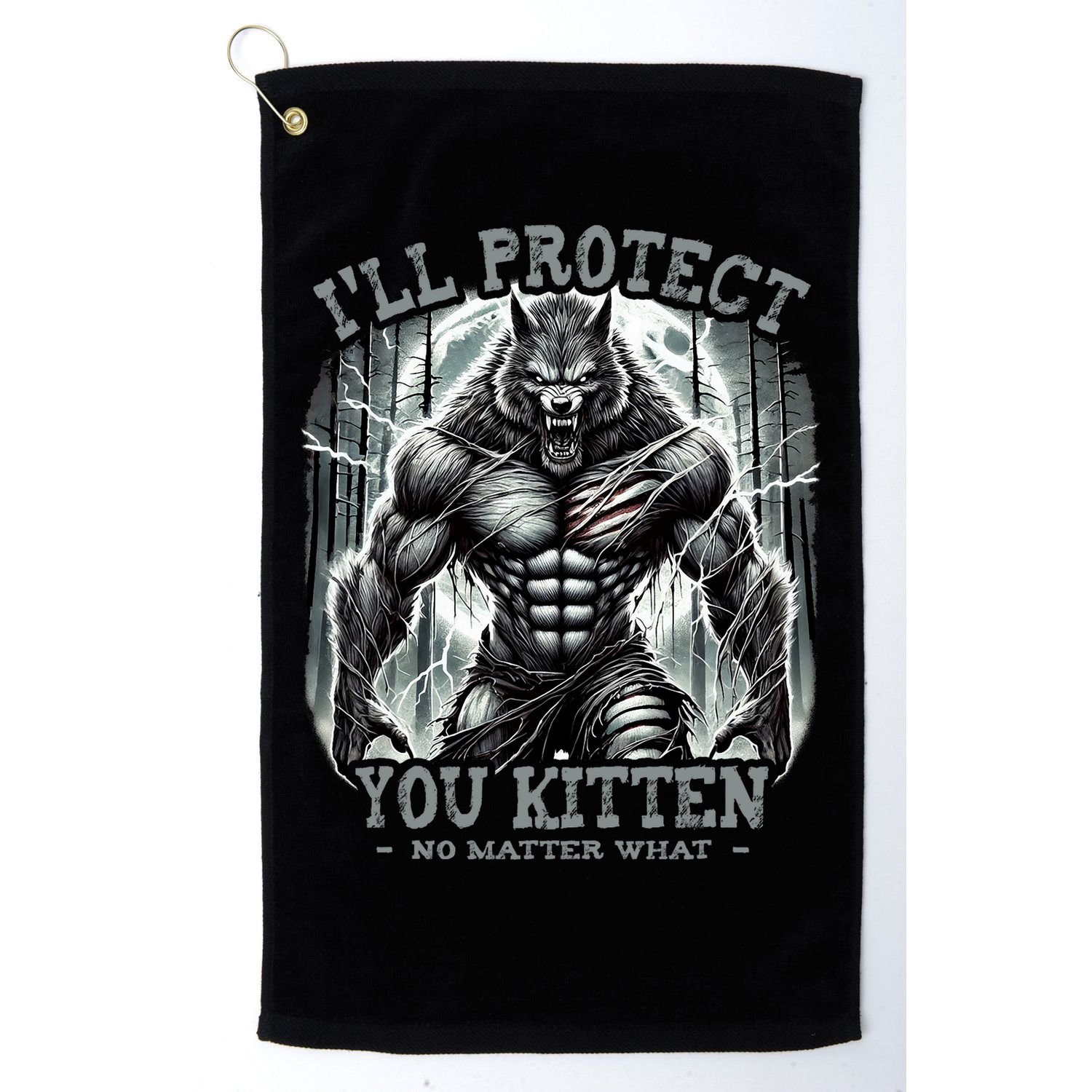 Funny Graphic ILl Protect You Kitten Alpha Wolf Golf Towel