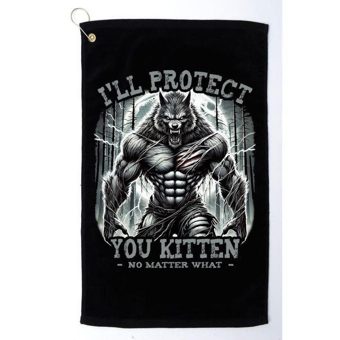 Funny Graphic ILl Protect You Kitten Alpha Wolf Golf Towel