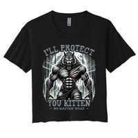 Funny Graphic ILl Protect You Kitten Alpha Wolf Women's Crop Top Tee