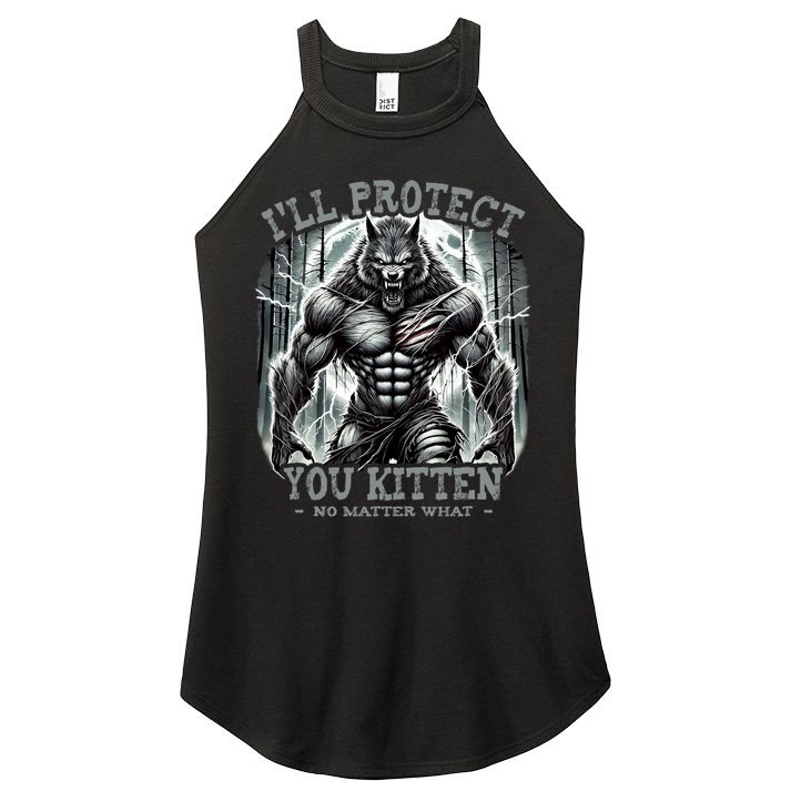 Funny Graphic ILl Protect You Kitten Alpha Wolf Women's Perfect Tri Rocker Tank
