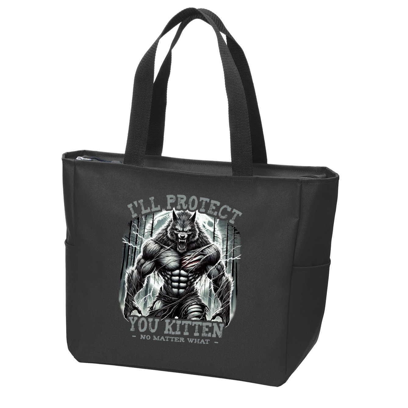 Funny Graphic ILl Protect You Kitten Alpha Wolf Zip Tote Bag