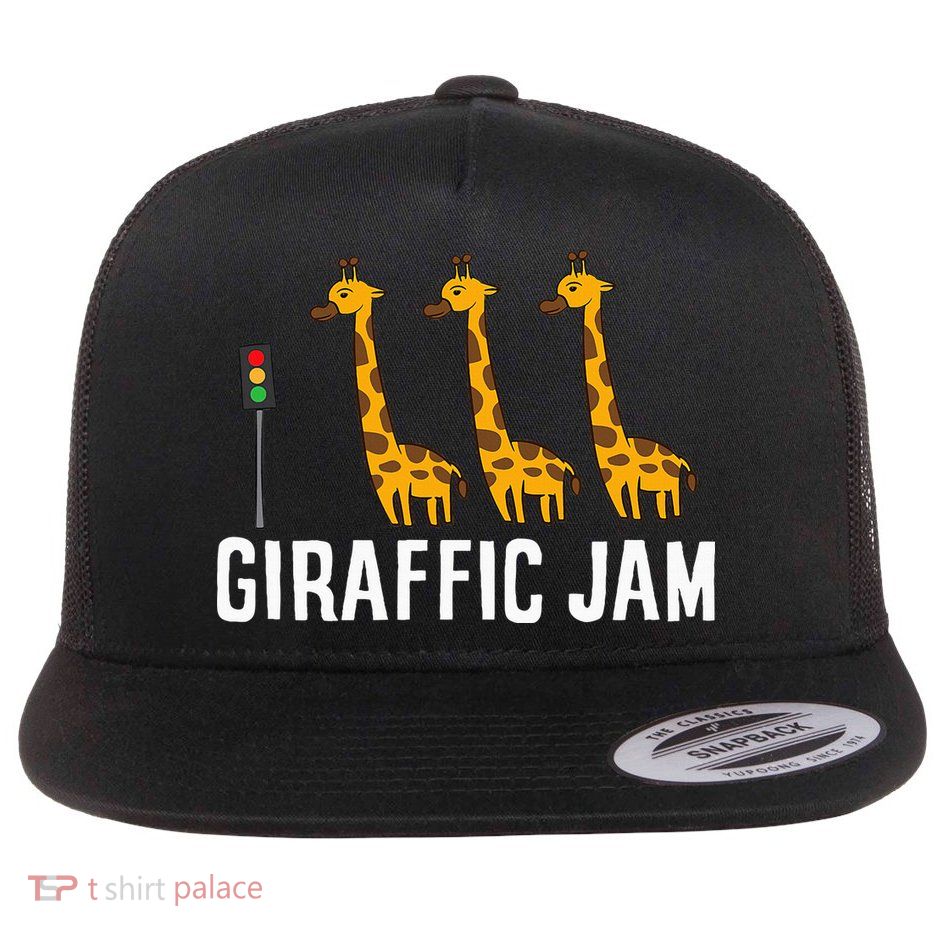 Funny Giraffic Jam Cute Giraffe Giraffe Pun Cute Giraffe Flat Bill Trucker Hat