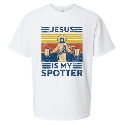 Funny Gym Jesus Is My Spotter Funny Workout Jesus Sueded Cloud Jersey T-Shirt