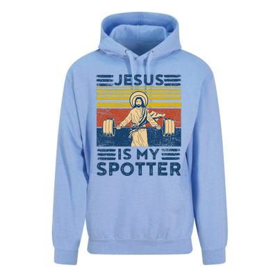 Funny Gym Jesus Is My Spotter Funny Workout Jesus Unisex Surf Hoodie