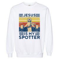 Funny Gym Jesus Is My Spotter Funny Workout Jesus Garment-Dyed Sweatshirt