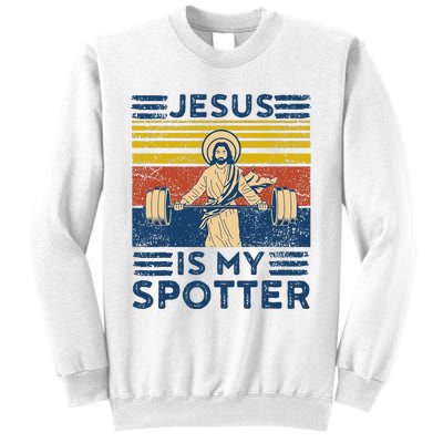 Funny Gym Jesus Is My Spotter Funny Workout Jesus Sweatshirt