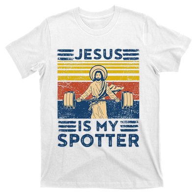 Funny Gym Jesus Is My Spotter Funny Workout Jesus T-Shirt