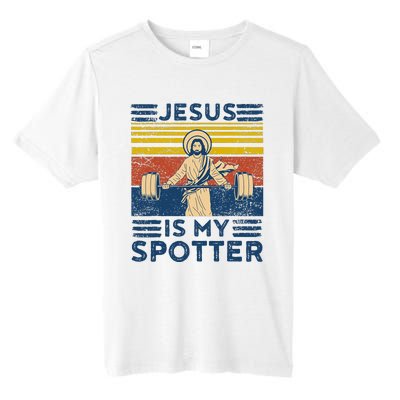 Funny Gym Jesus Is My Spotter Funny Workout Jesus Tall Fusion ChromaSoft Performance T-Shirt