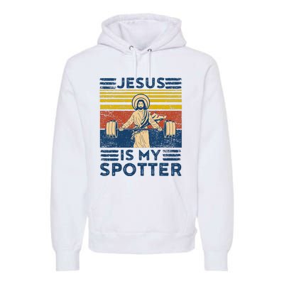 Funny Gym Jesus Is My Spotter Funny Workout Jesus Premium Hoodie